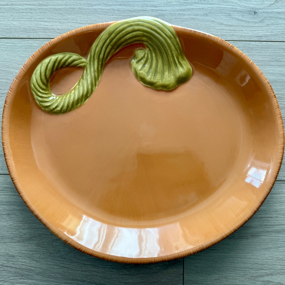Pumpkin Ceramic Platter with Raised Green Stem